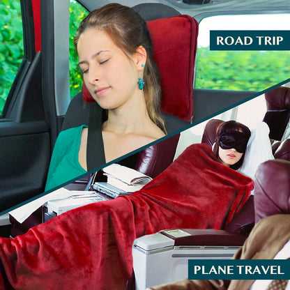 PAVILIA Travel Blanket Pillow, Soft Airplane Blanket 2-IN-1 Combo Set, Plane Blanket Compact Packable, Flight Essentials Car Pillow, Travelers Gifts Accessories Luggage Backpack Strap, 60x43 Teal Blue