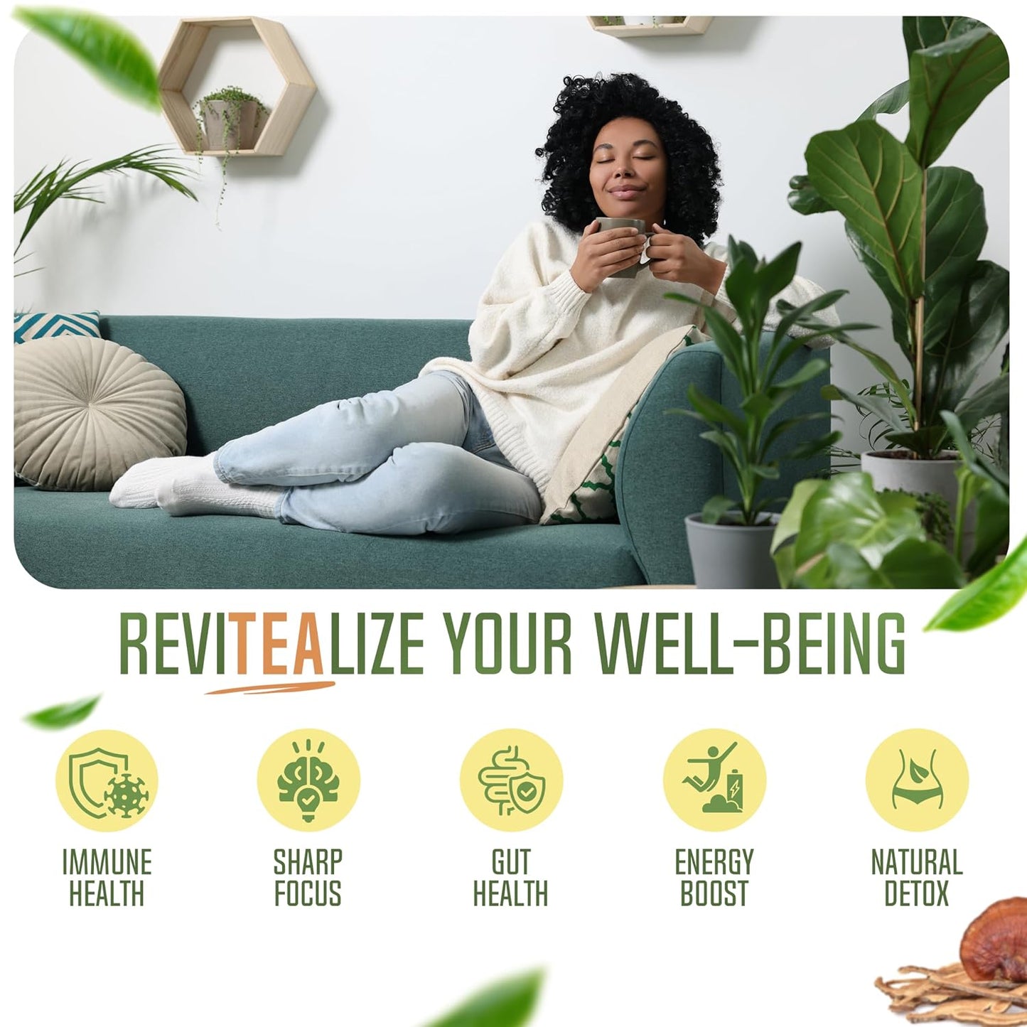 ReviTEAlize Mushroom Matcha Powder, Ceremonial Grade Matcha Powder 30 Svgs