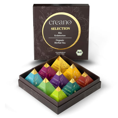 Creano Organic Herbal Tea Sampler Gift Set - Tea Gift Box - 27 Organic Tea Bags in 9 Different Varieties 54 g