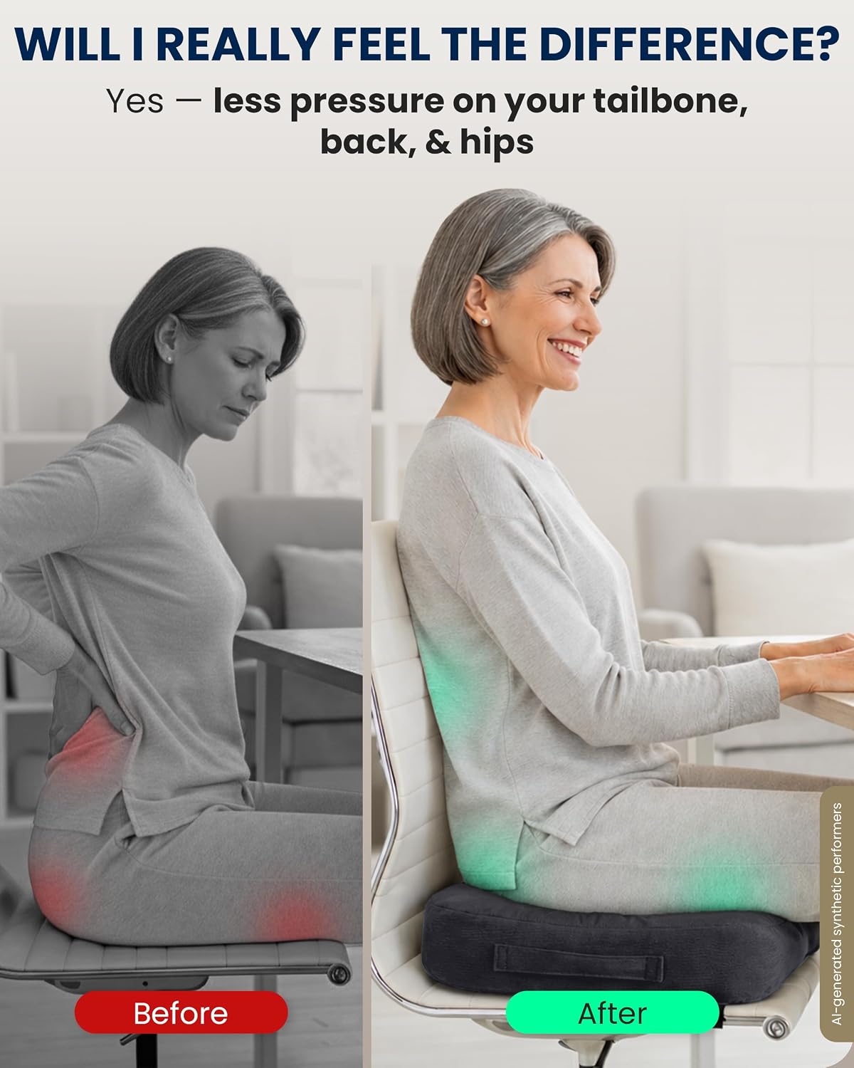 5 STARS UNITED Seat Cushion - Memory Foam Chair Cushion for Tailbone Pain Relief - Ergonomic Support for Coccyx, Sciatica & Butt - Office, Desk & Gaming Chair, Car Seat, Wheelchair, Black Suede