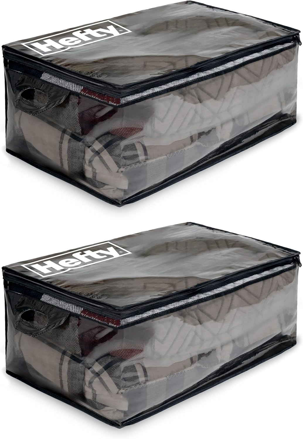 Hefty Storage Bags Extra Large Double Zipper Backpack, Heavy Duty Water Resistant Moving Totes with Shoulder Straps, Foldable Reusable Packing Organizers, (X-Large Black)