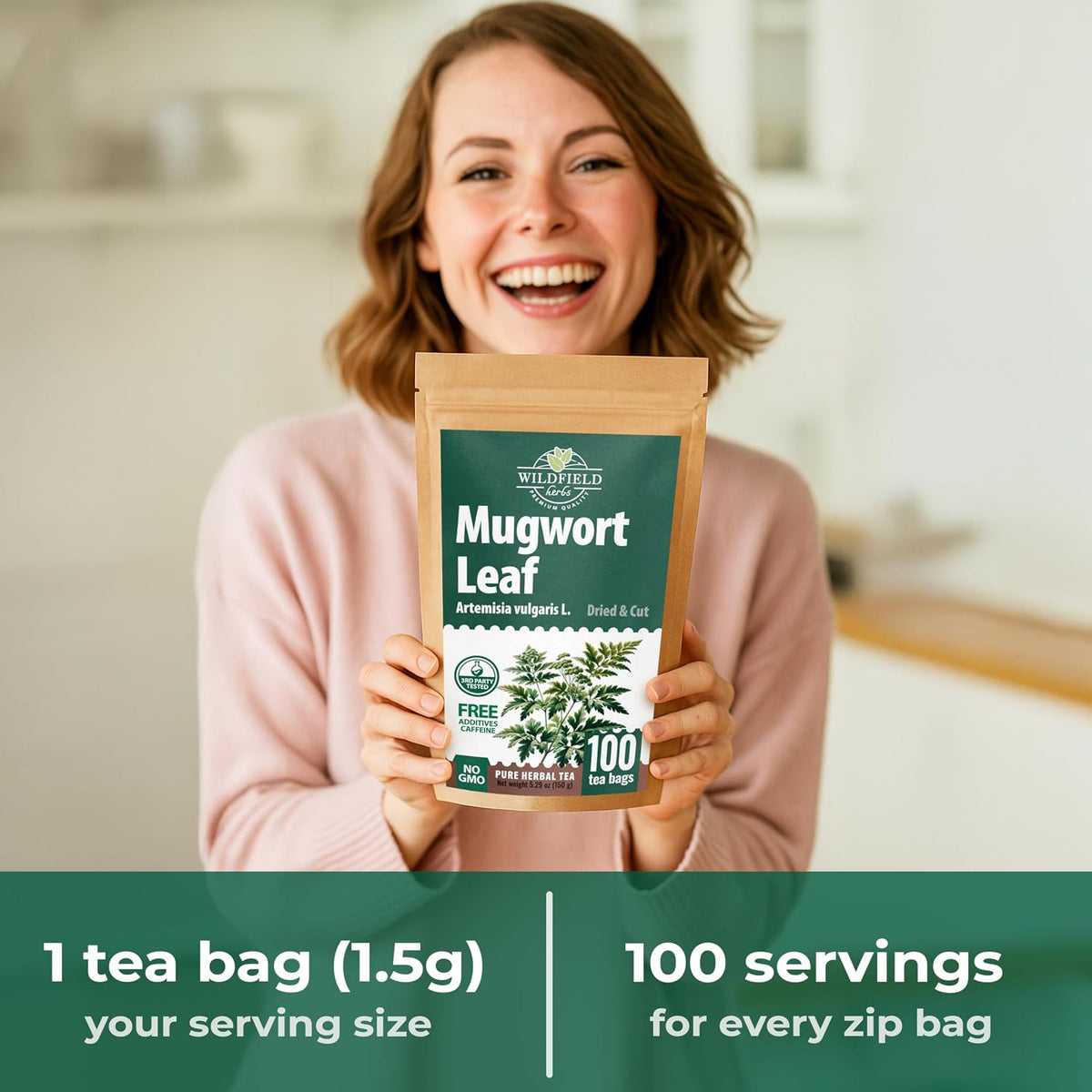 100 Bags Dried Mugwort Tea Mugwort Herb (Artemisia Vulgaris) - 100 Count 1.5g Bags Artemisa