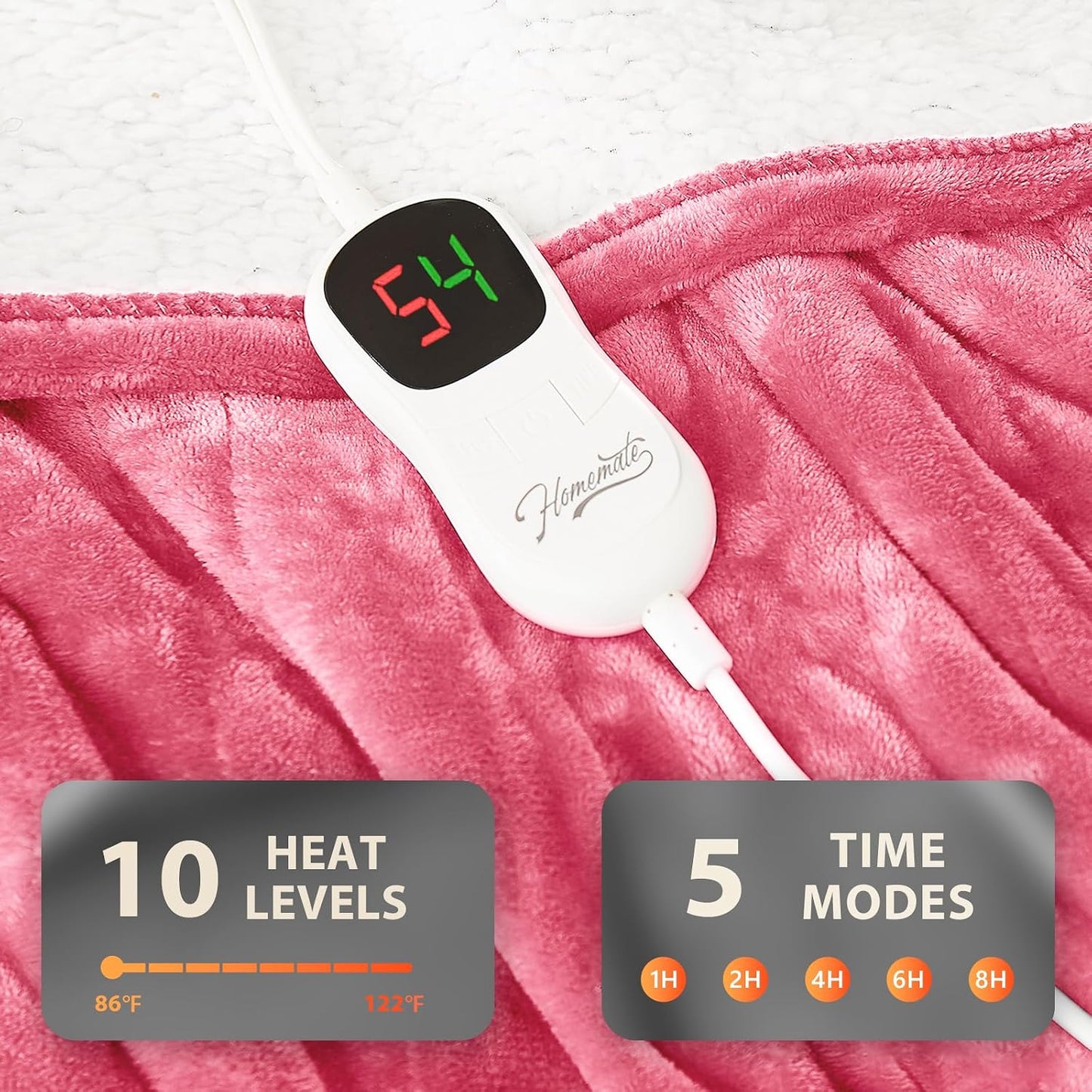 Homemate Electric Heated Blanket Twin - 62"x84" Heating Bed Blankets Throw with 10 Heating Levels 8 Hours Auto Off Fast Heating Over-Heated Protection Ultra Soft Warm Flannel ETL Certified Grey - Colors B