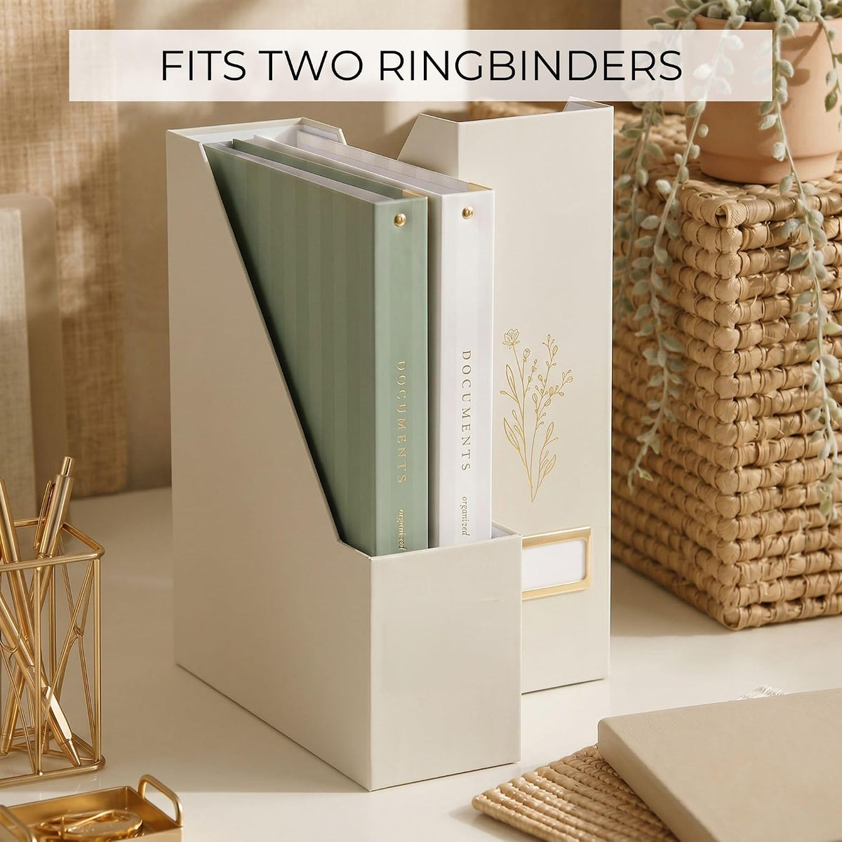 Beautiful Magazine Holder Set of 3 - Sturdy File Holder for Desk or Shelves