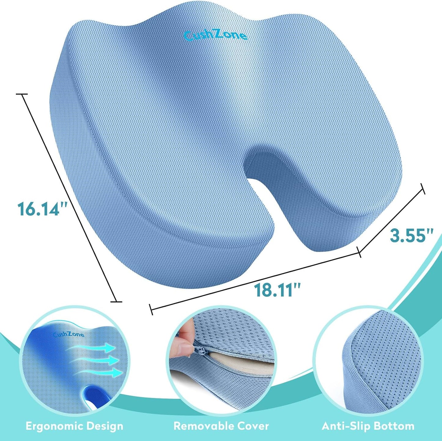 Office Chair Seat Cushion, Cooling Gel Enhanced Memory Foam Cushion for Long Sitting - Back, Sciatica, Coccyx, Tailbone Pain Relief Pillow - for Office, Gaming, Car, Wheelchair - Black, Large