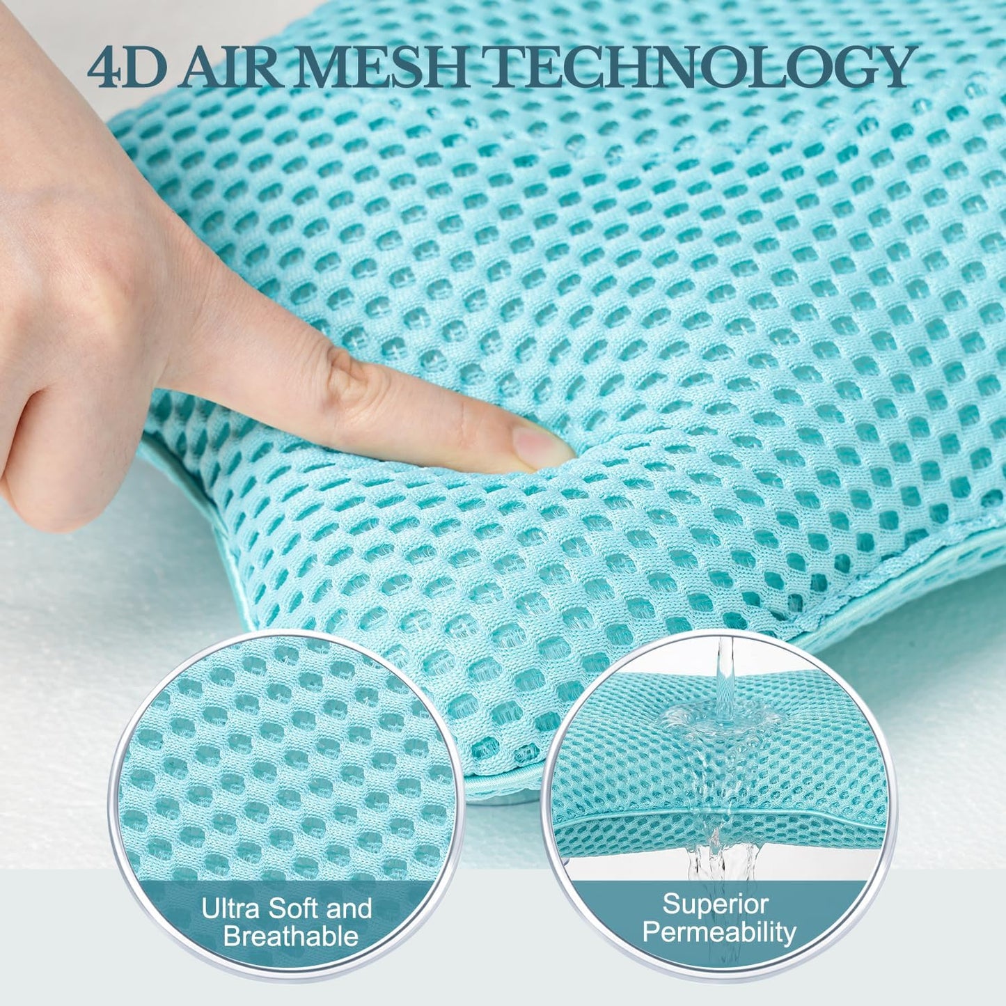 Non Slip Bath Pillow, Luxury Spa Bathtub Head & Neck Rest Support, Permeable Quick Drying Air Mesh Tub Pillow with 4 Large Suction Cups, Fits Any Tubs, Soft and Relaxing (White)