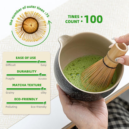 TEANAGOO Matcha Whisk Set Black,7 Pcs Matcha Set,Matcha Kit for Ceremony,Tradition Tea Set for Making Breakfast/Latte,Matcha Whisk Set with Bowl(Chawan)/Whisk and Holder,Gift for Family/Friend