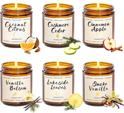 Soy Candles Set of 4, 9oz Natural Soy Wax Aromatherapy Candles, Home Scented Candles with 4 Scents (Lavender, Amber Sandalwood, White Sage, Coconut Vanilla), Gifts for Mom, Women, Relaxation, Yoga