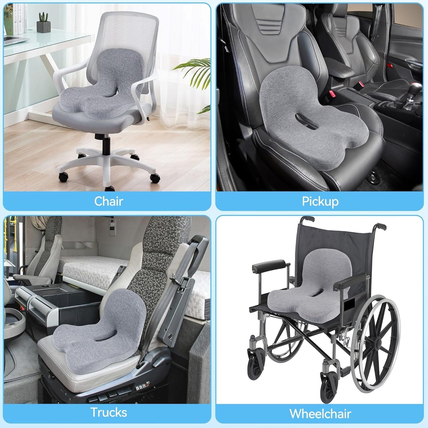 Truck Driver Seat Cushion, Memory Foam L-Shaped Ergonomic Cushion for Office Chairs, Comfort & Support for Long Sitting