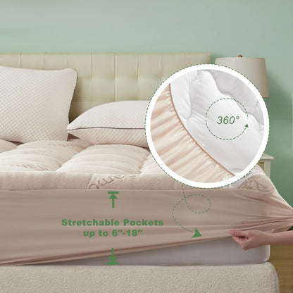 BEDLORE King Mattress Topper Viscose Derived from Bamboo, Thick Pillow Top Mattress Pad with Stretchable Pockets for 6"-18" Mattress, Soft Breathable Mattress Topper for Back Pain Relief(Dark Gray)