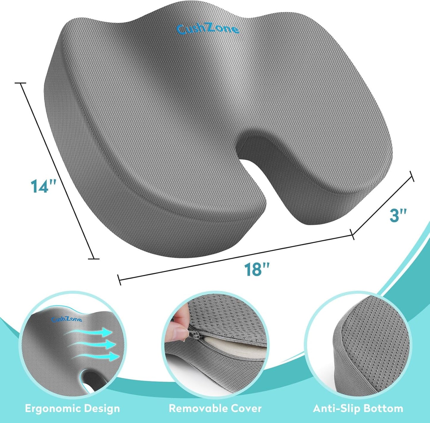 Office Chair Seat Cushion, Cooling Gel Enhanced Memory Foam Cushion for Long Sitting - Back, Sciatica, Coccyx, Tailbone Pain Relief Pillow - for Office, Gaming, Car, Wheelchair - Black, Large