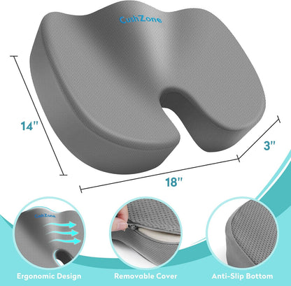 Office Chair Seat Cushion, Cooling Gel Enhanced Memory Foam Cushion for Long Sitting - Back, Sciatica, Coccyx, Tailbone Pain Relief Pillow - for Office, Gaming, Car, Wheelchair - Black, Large