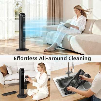 Antarctic Star T36 Tower Fan-36 Inch, Bladeless Oscillating Fan with Remote, 6 Speeds & 4 Modes, LED Display, 9H Timer, Quiet Floor Standing Fan for Bedroom Living Room Office, Pink