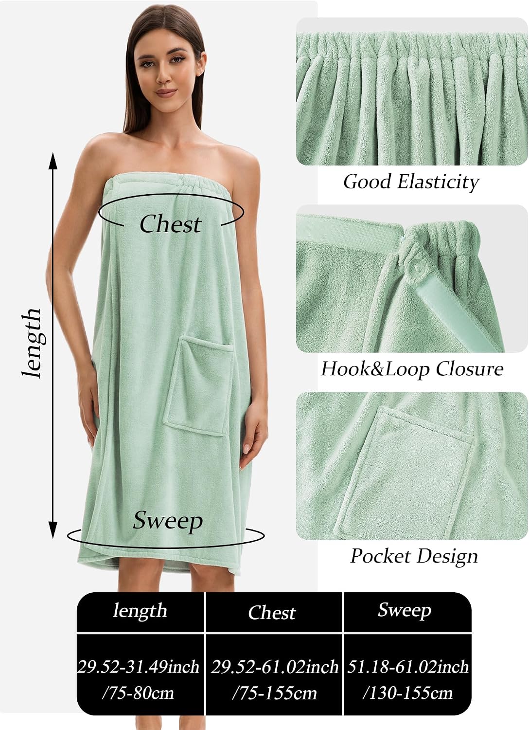 Towel Wrap For Women After Shower，Plush Bath Robe Female，Sauna Spa Wrap Around Towels With Pockets