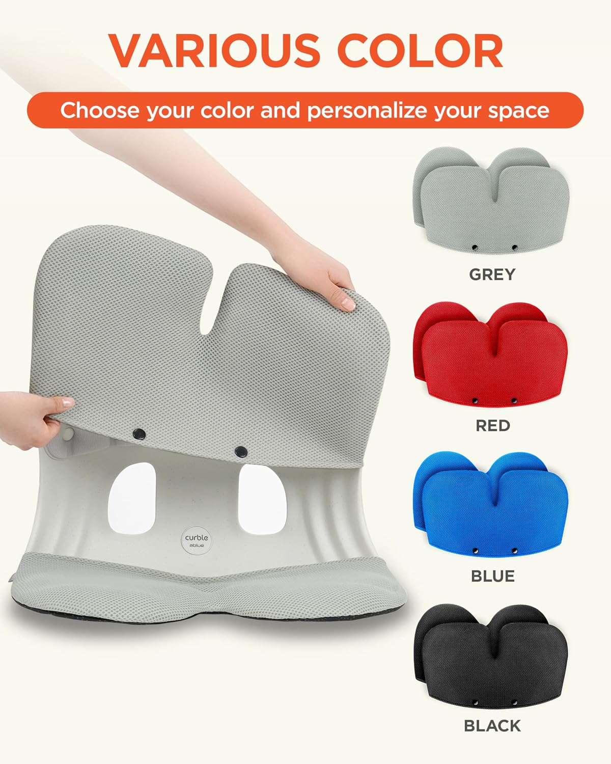 curble Grand– Extra Wide Ergonomic Seat Support, Sit Straighter Without Effort, Passive Posture Trainer for Office, Home & Car (Grey)