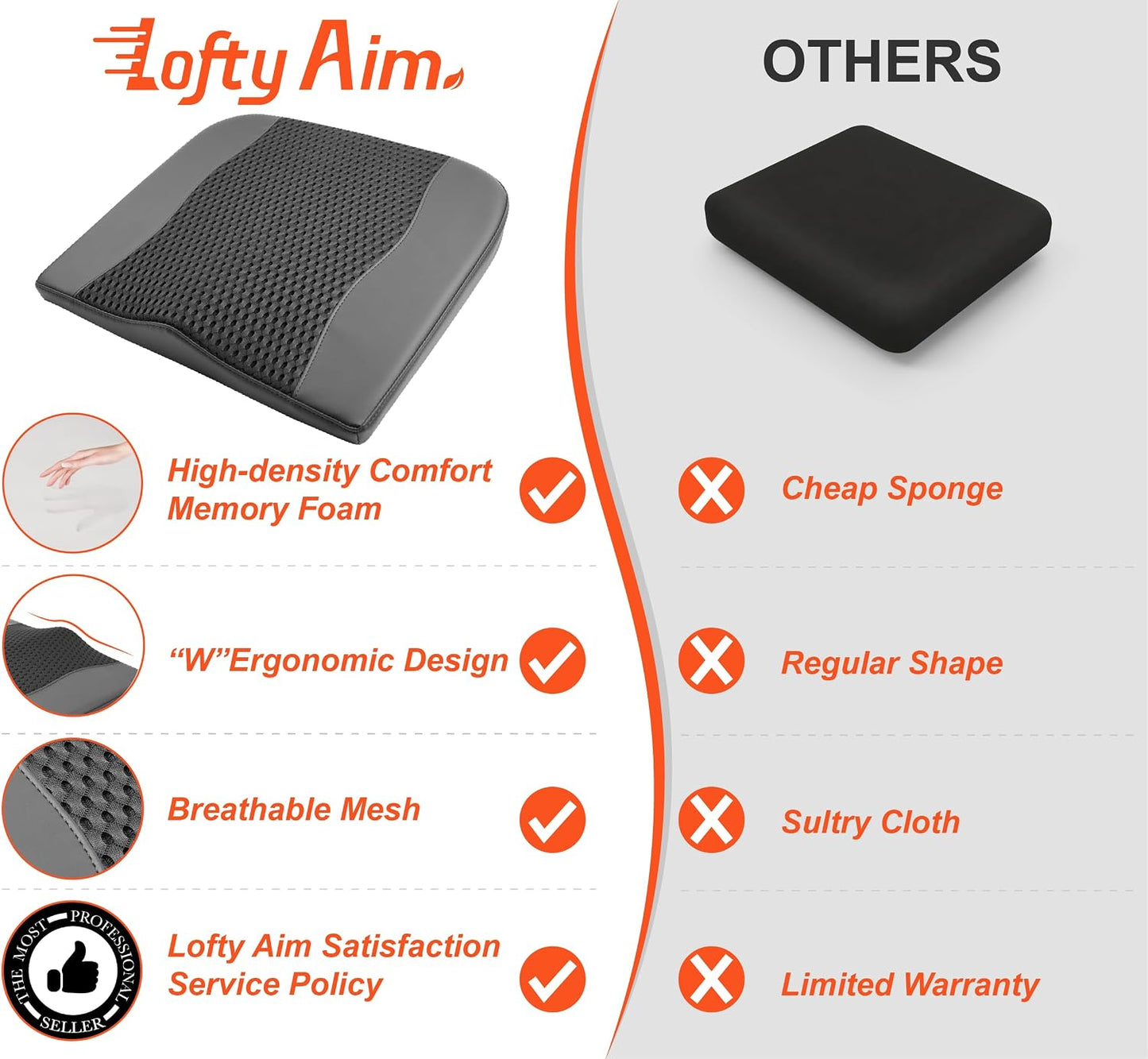Lofty Aim Car Seat Cushion, Comfort Memory Foam Car Cushions for Driving - Sciatica & Lower Back Pain Relief, Driver Seat Pillow for Auto, Office Chair, Wheelchair - Black
