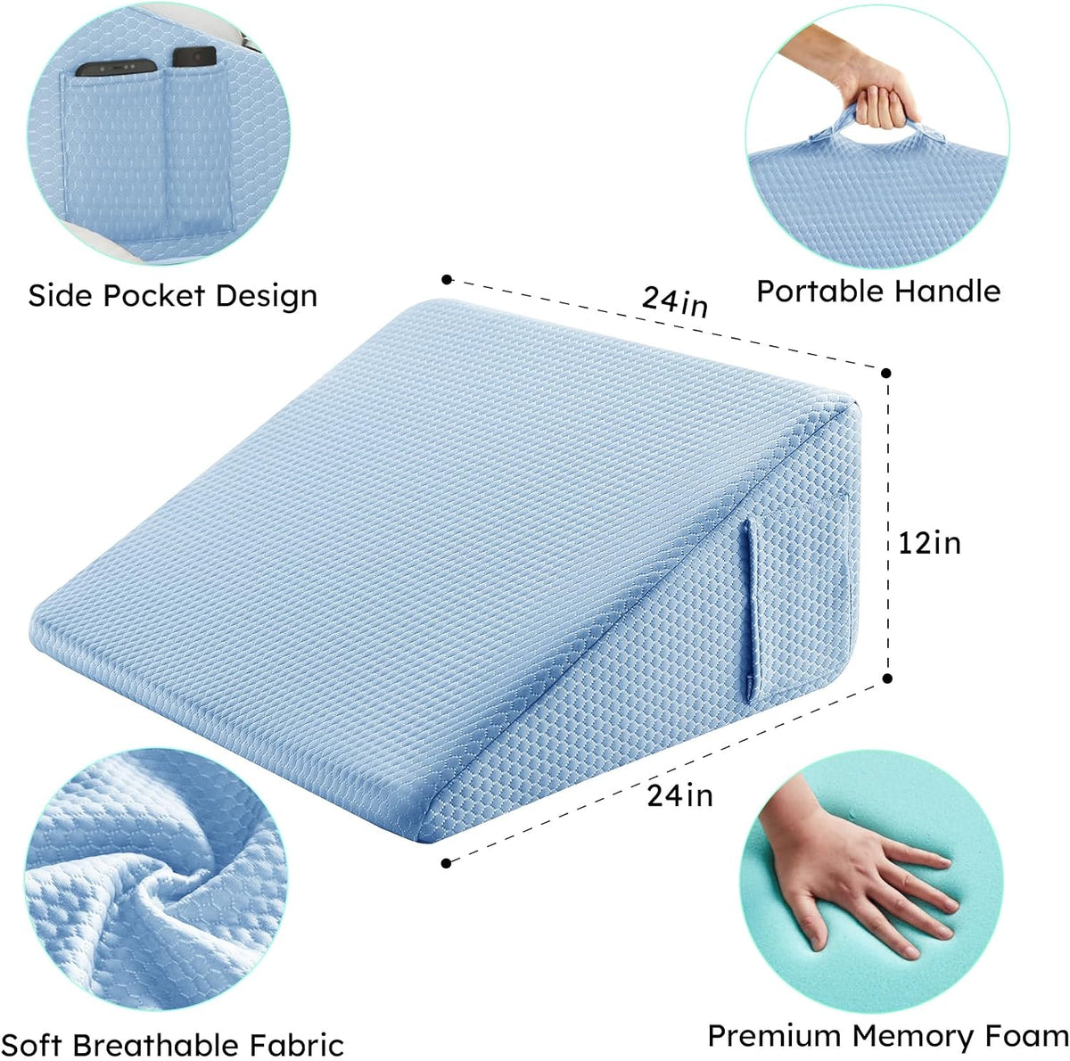 Bedluxe Wedge Pillow, 10 inch Bed Wedge Pillow for Headboard, Pillow Wedge for Acid Reflux Relief, Sleeping, Back Pain Relief, Snoring, Triangle Pillow Wedge, White/Grey