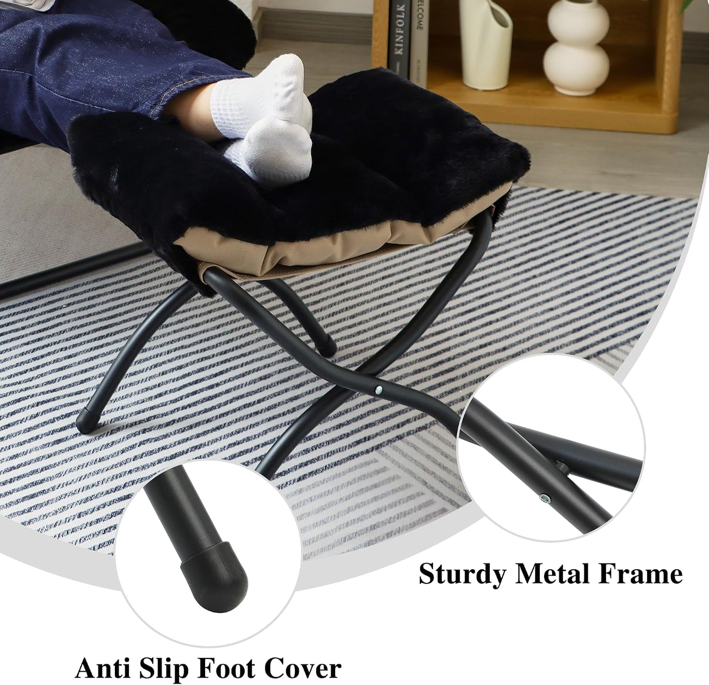 15"(H) Folding Ottoman, Foldable Footrest Stool, Portable Small Foot Stool for Couch, Collapsible Foot Rest Ottoman for Sofa, Accent Padded Ottomans for Living Room, Bedroom, Dark Grey