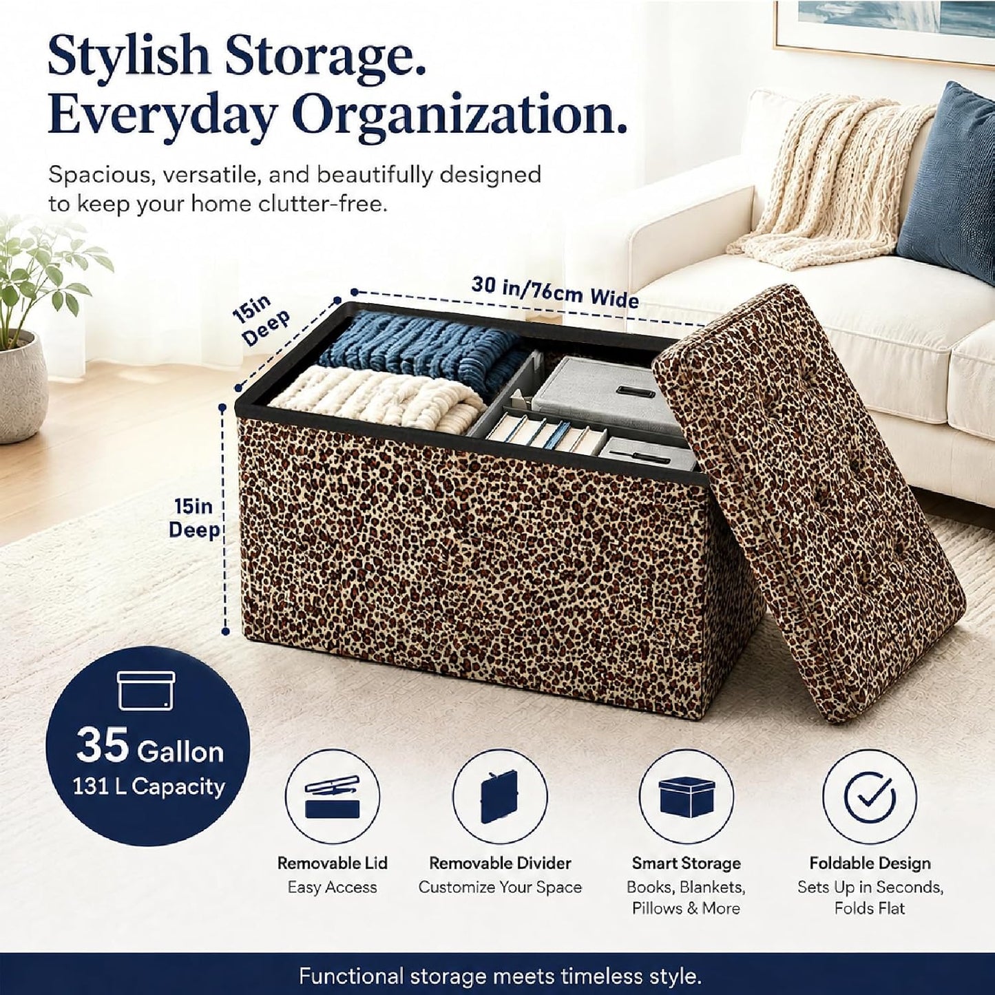 ALASDO Storage Ottoman Footrest Stool Small Ottoman with Storage Foldable Ottomans Foot Rest Footstool Bench for Living Room 17x13x13inches Grey