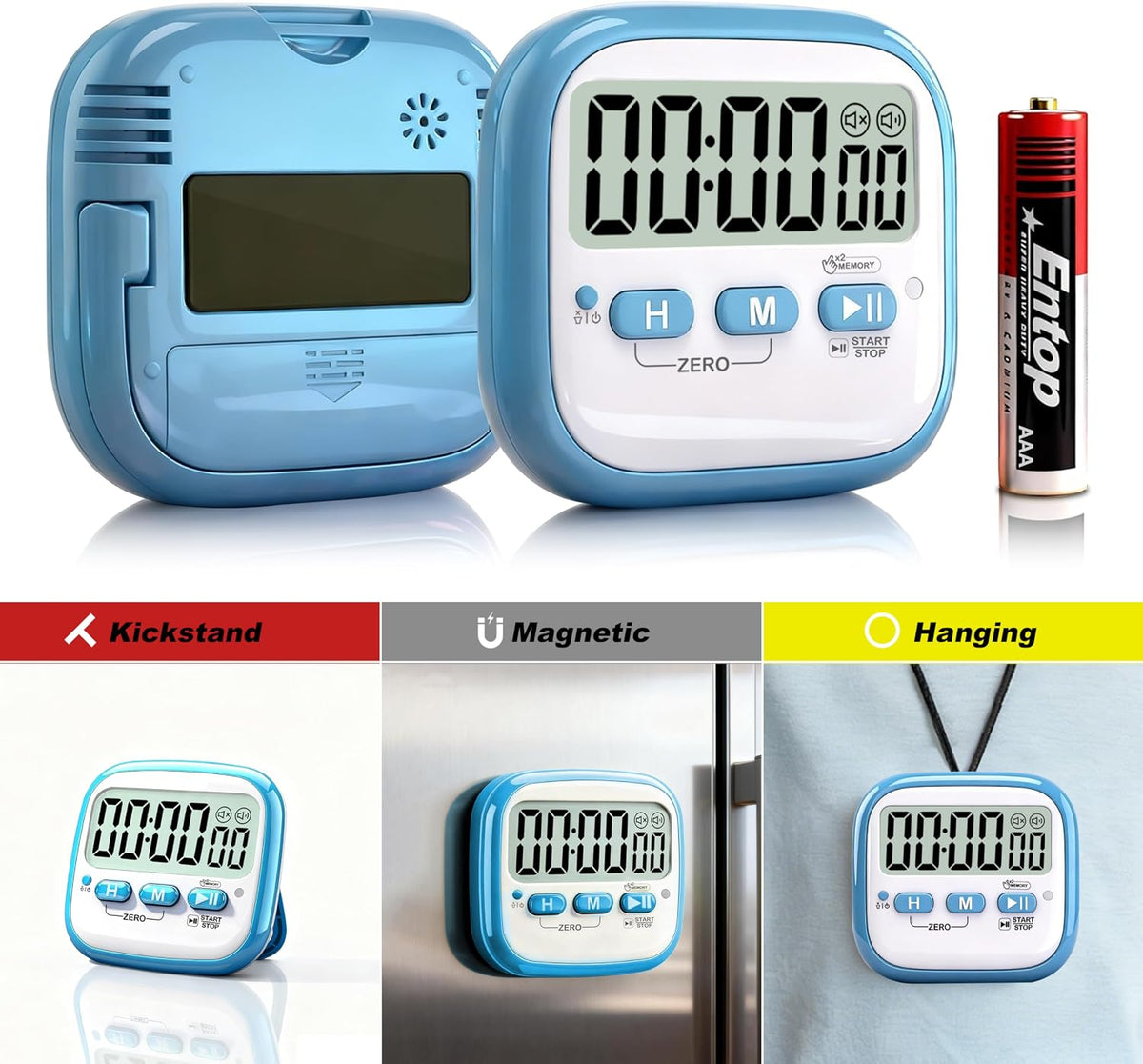 Antonki 2 Pack Classroom Timers for Kids Teachers, Magnetic Countdown Digital Kitchen Timer for Cooking, Study, Exercise, Games, Time Mangement - Loud/Silent Mode - Battery Included