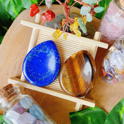 2PCS Worry Stone for Anxiety Tigers Eye Amethyst Healing Crystals Hand Thumb Stones Pocket Gemstones Meditation Accessories Oval Crystal Natural Relax Palm Stone Anxiety Relief Items Stocking Stuffers