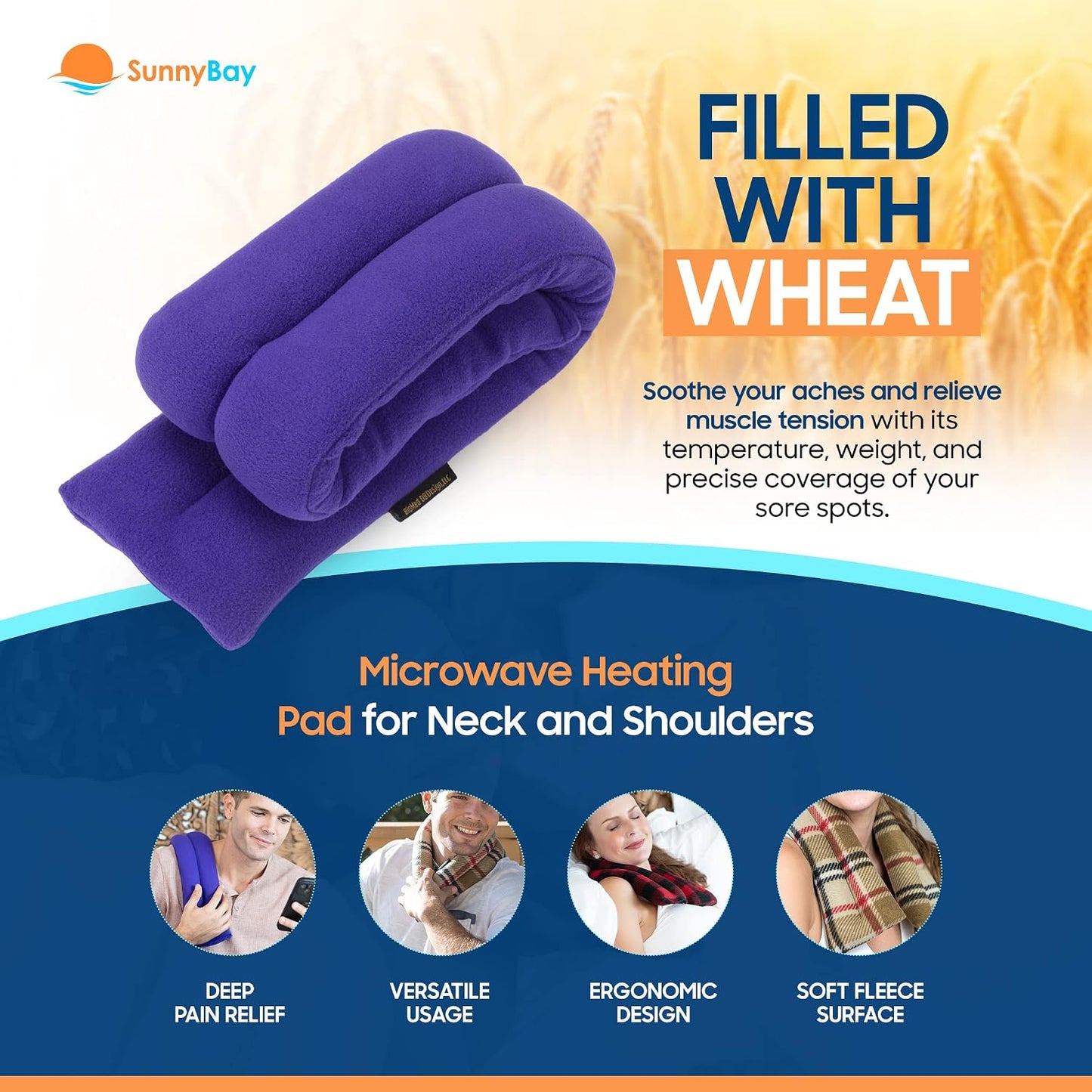 SunnyBay Lavender Microwave Heating Pad, 26" Long Microwavable Neck Wrap & Heat Pack for Moist Hot Therapy, Heated Neck Warmer for Neck, Shoulder & Back Pain Relief, Flaxseed Filling, 26x6, Purple