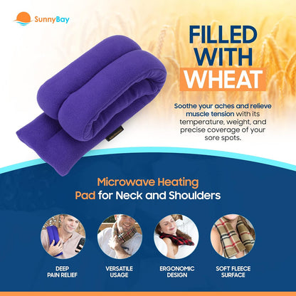 SunnyBay Lavender Microwave Heating Pad, 26" Long Microwavable Neck Wrap & Heat Pack for Moist Hot Therapy, Heated Neck Warmer for Neck, Shoulder & Back Pain Relief, Flaxseed Filling, 26x6, Purple