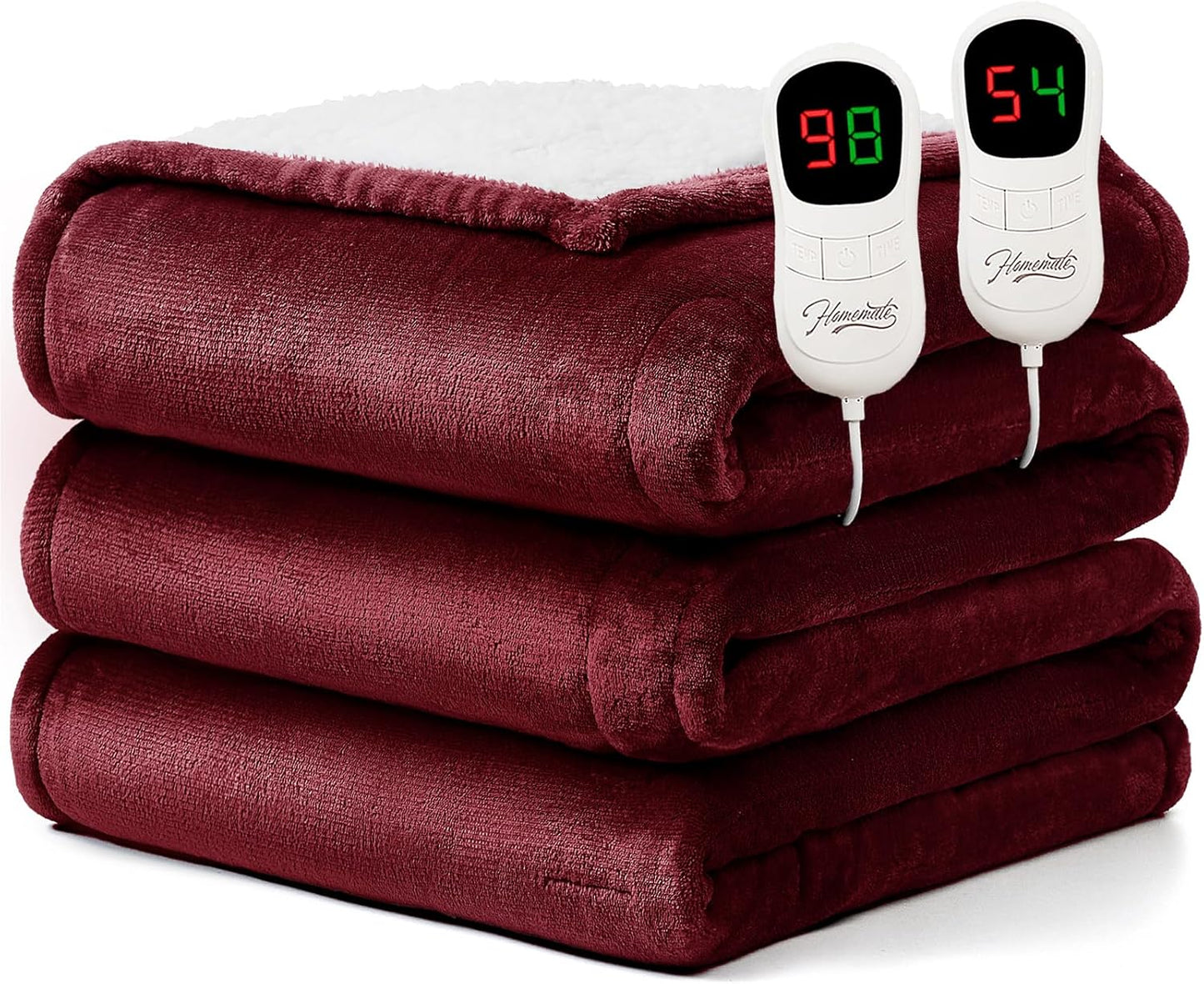 Homemate Heated Blanket Electric Throw - 50"x60" Heating Blanket Throw 1/2/4/6/8 Hours Auto-Off 10 Heat Level Over-Heat Protection Flannel Sherpa ETL Certification