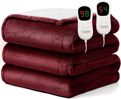 Homemate Heated Blanket Electric Throw - 50"x60" Heating Blanket Throw 1/2/4/6/8 Hours Auto-Off 10 Heat Level Over-Heat Protection Flannel Sherpa ETL Certification