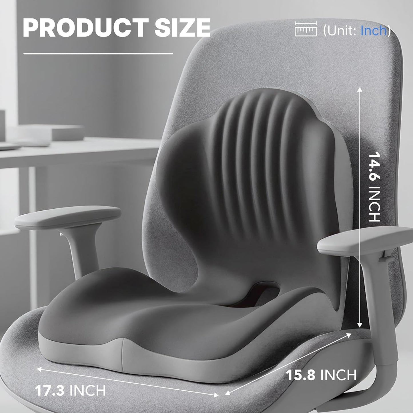 Ergonomic Seat Cushion, Office Chair Seat Cushions with L-Shaped Design, Memory Foam Orthopedic Cushion with Coccyx Hollow, Lumbar Support & Tailbone Pain Relief for Car, Truck, Gaming Chair (Black)