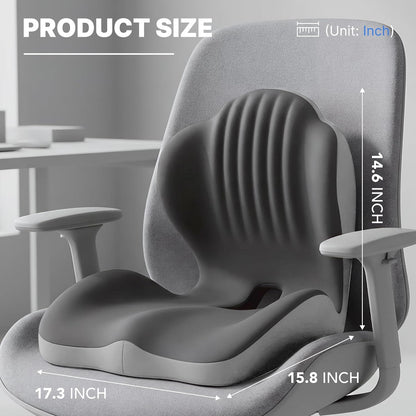 Ergonomic Seat Cushion, Office Chair Seat Cushions with L-Shaped Design, Memory Foam Orthopedic Cushion with Coccyx Hollow, Lumbar Support & Tailbone Pain Relief for Car, Truck, Gaming Chair (Black)