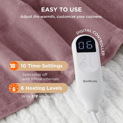 Bedsure Heated Blanket Throw Blanket with Preheat Function - Fast Heating Electric Blanket, Soft Flannel Throw with 6 Time Settings(Up to 10H), 6 Heating Settings, Gifts for Grandma (50"x60", Cream)