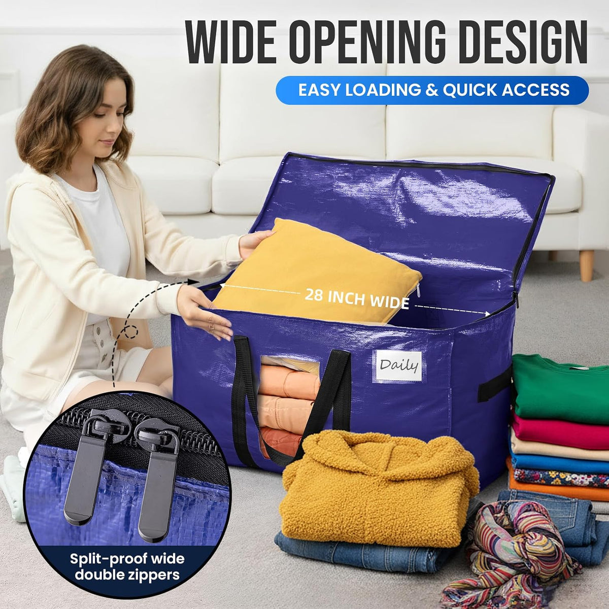 TAILI Blue Extra Large Moving Bags,Storage Bags with Visible Window