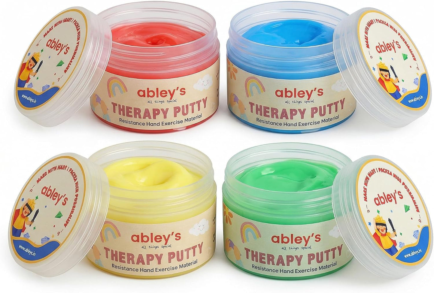 Abley’s Therapy Putty for Kids Play & Projects | Hand Exercise & Occupational Therapy Tool | Stress Relief & Fine Motor Skill Development | 4 Resistance Levels, 50g Each, Set of 4