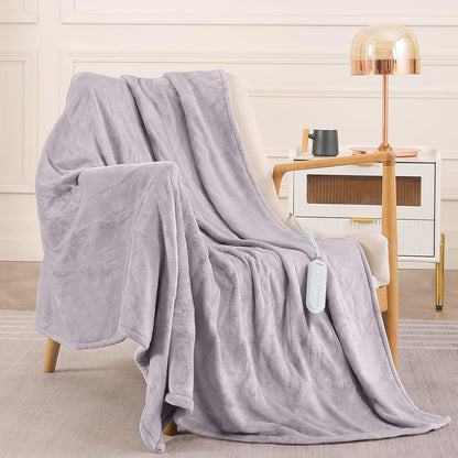 HOMLYNS LuxeHeat Heated Blanket Electric Blanket, Soft Flannel Sherpa Heated Throw, Heating Blanket with 5 Heat Settings, 3 hrs Timer Auto Shut Off (50x60 inches, Purple), Only for 120V Voltage Use