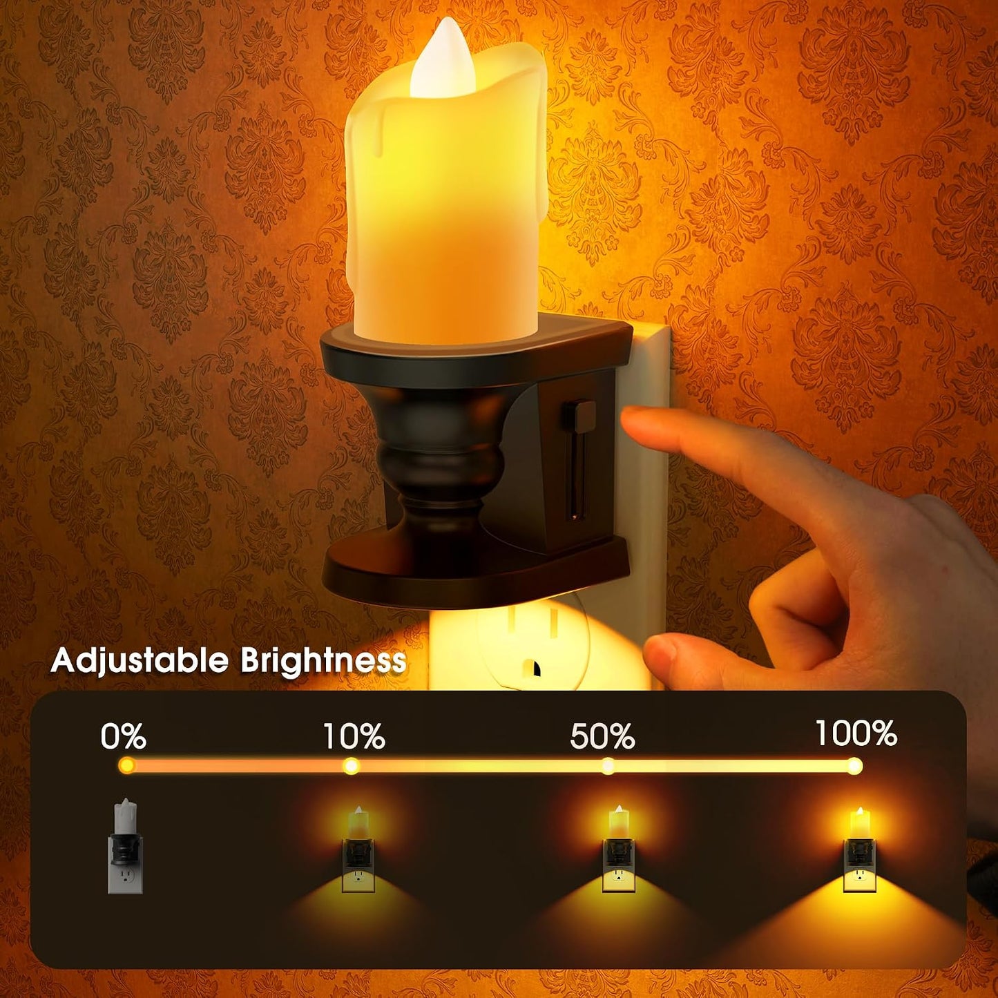 Briignite Flameless Candle Night Light, 2 Pack, Night Lights Plug into Wall, Candle Nightlight with Light Sensor, 0-100LM Dimmable LED Night Light Plug in, 1800K Amber Nightlight for Hallway Bathroom