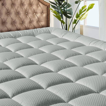 MATBEBY Queen Size Mattress Pad - Cooling Breathable Mattress Topper, Quilted Fitted Mattress Protector, Pillow Top Mattress Cover with 8-21" Deep Pocket, Soft, Machine Washable, White, 60x80 Inches