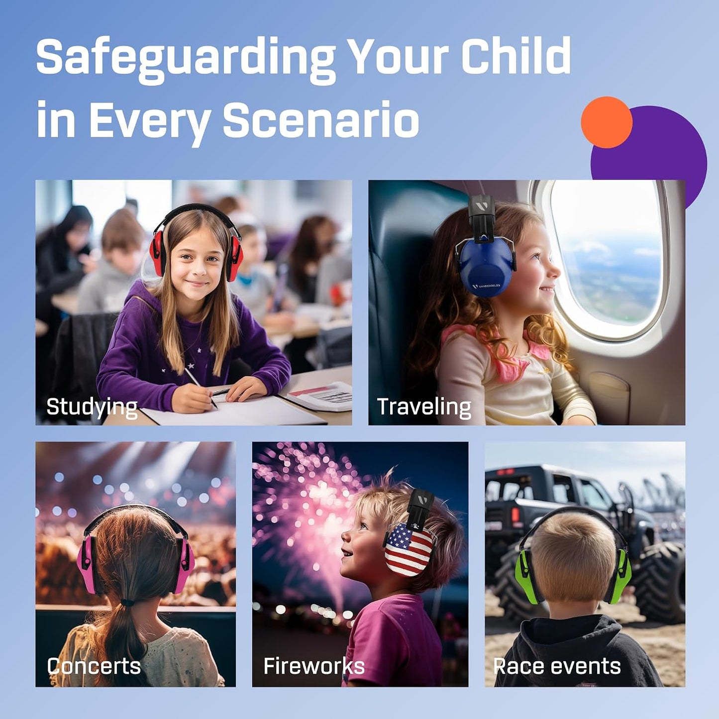Vanderfields Hearing Protection Ear Muffs - Over 31 dB (2K Hz) Broad Noise Cancelling Sound Reduction Earmuffs for Kids 3-12