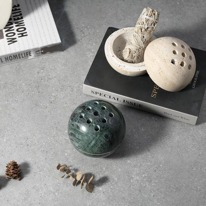 Koville Natural Marble Incense Holder, Incense Holder for Sticks with 9 Holes, Handmade Incense Burner Ash Catcher for Meditation Yoga SPA, Balsam Fir/Palo Santo/Sage/Cone (White)