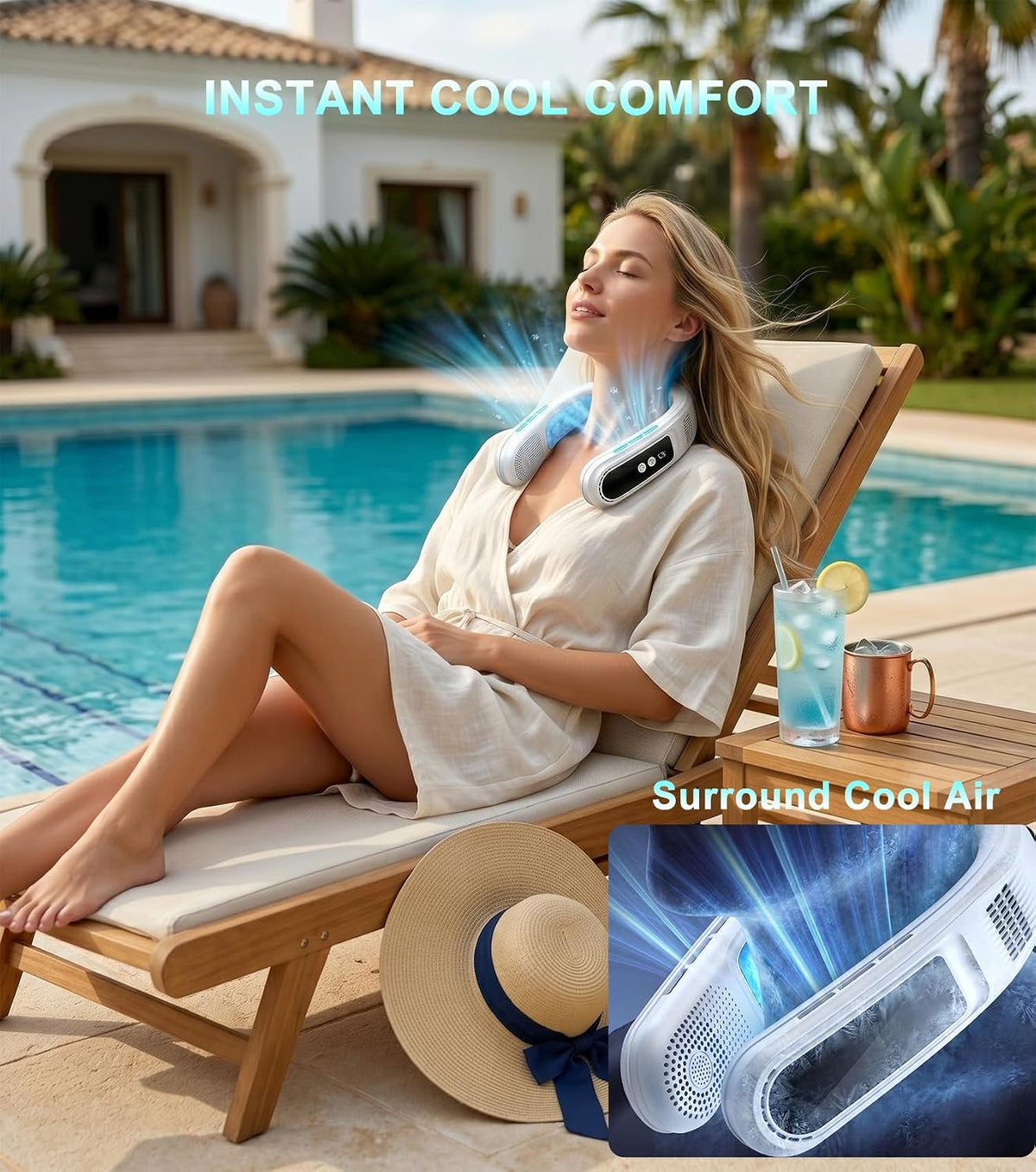 Neck Air Conditioner with 2 Icy Cooling Plates, Portable Neck Fans Blow Cold Air Rechargeable, Wearable Bladeless Fan Personal AC Dual Turbo,LED Screen Summer Gifts for Travel Beach Golf Office Women