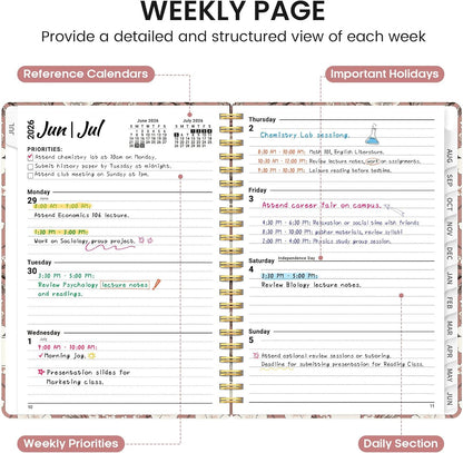Planner 2026-2027, Academic Monthly and Weekly Calendar Planner for Women, July 2026 - June 2027, Hardcover Pretty Agenda Planner Book with Tabs, Spiral Daily Organizer for School Office Home Supplies, 6.3" x 8.5" - Blue Floral