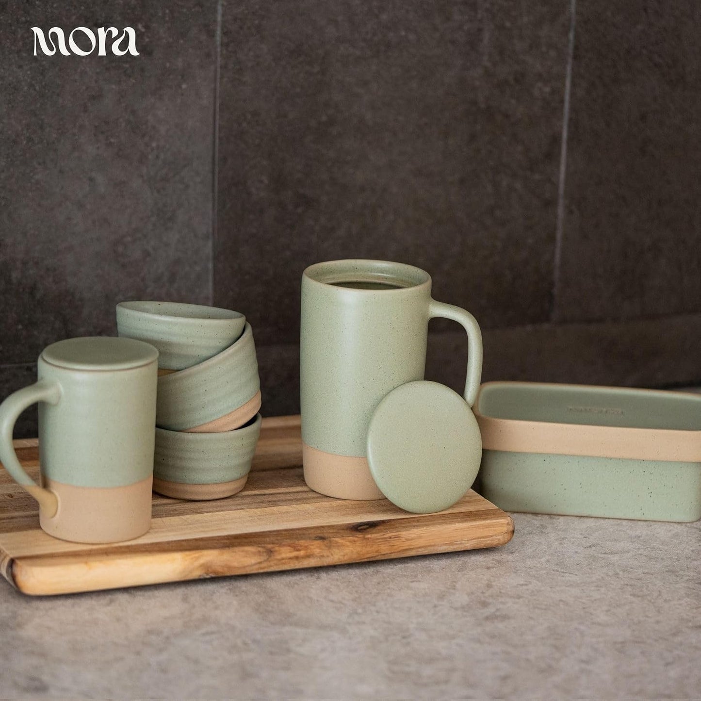 Mora Ceramics Tea Cup with Loose Leaf Infuser, Spoon and Lid, 12 oz, Microwave and Dishwasher Safe Coffee Mug - Rustic Matte Ceramic Glaze, Modern Herbal Tea Strainer - Great Gift for Women, Garnet