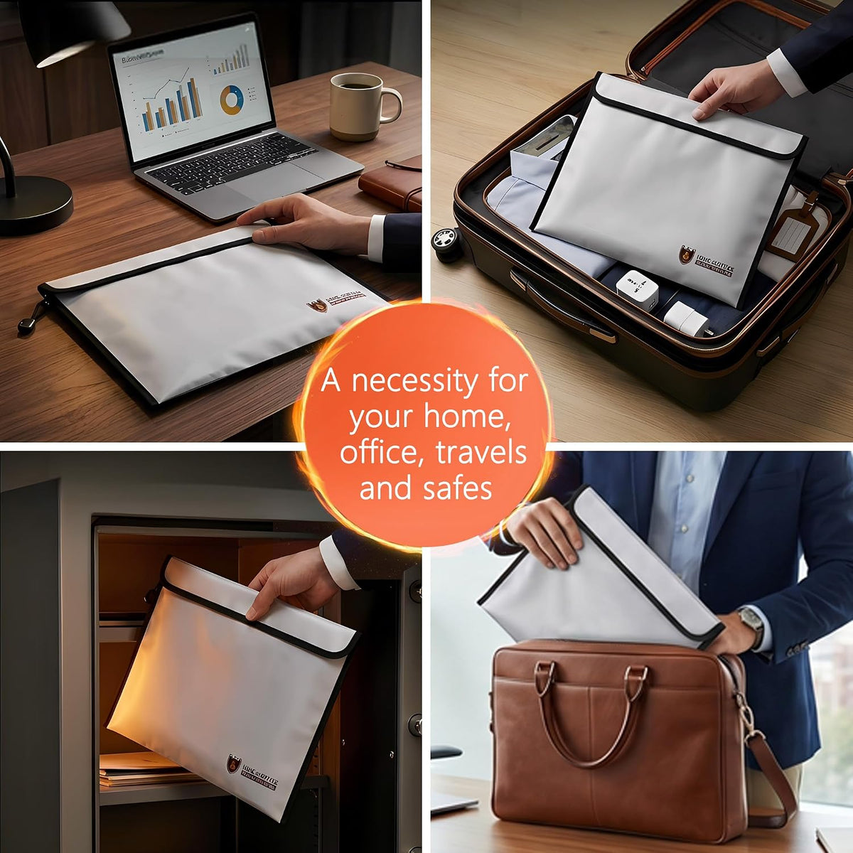 Fireproof Document Bag, 15 x 11 Inch Waterproof Document Pouch with Zipper