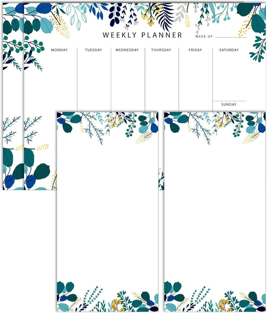 Weekly Planner Notepad Tear Off Set of 2 Weekly Calendar Pad 52 Undated To Do List Notepad Sheets Desk Planner Planning Pads Productivity Tracker for Work Goals Notes Schedule Ideas, Floral Blue