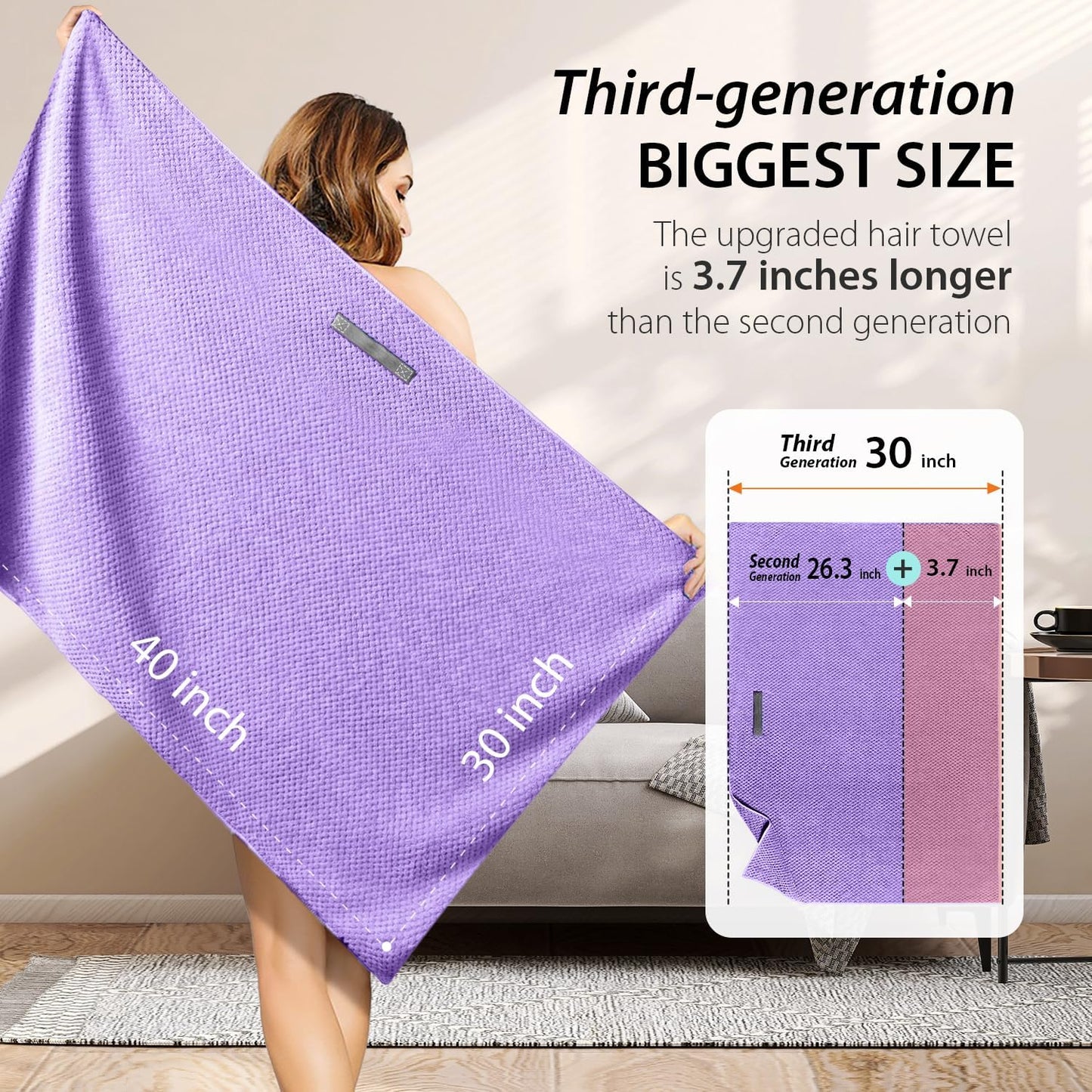 YFONG Large Hair Towel Wrap for Women, Super Absorbent Microfiber Hair Towel for Curly Hair, Fast Drying Hair Turbans with Elastic,Hair Drying Towel Wrap for Hair Care 26.3" X 40" (Blue)