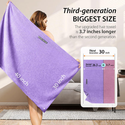 YFONG Large Hair Towel Wrap for Women, Super Absorbent Microfiber Hair Towel for Curly Hair, Fast Drying Hair Turbans with Elastic,Hair Drying Towel Wrap for Hair Care 26.3" X 40" (Blue)