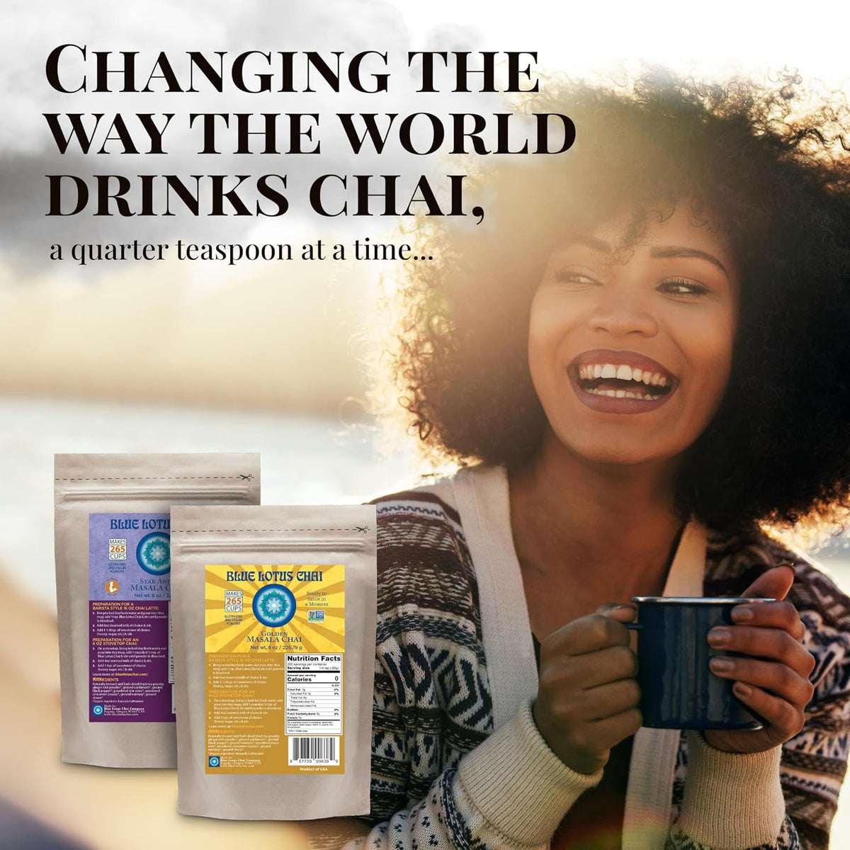 Blue Lotus Chai - Traditional Masala Chai - Makes 100 Cups - 3 Ounce Masala Spiced Chai Powder with Organic Spices - Instant Indian Tea No Steeping - No Gluten