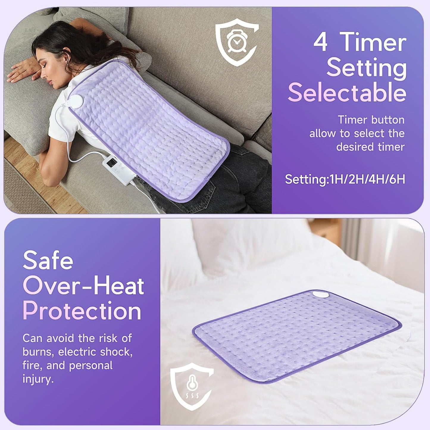 Heating Pad for Period Cramps, Heating Pad for Back/Neck/Shoulder Muscle Pain, 6 Heating & 4 Timer Setting, Auto Shut Off, Dry/Moist Heat & Machine Washable, Birthday Christma s Gifts for Women Mom