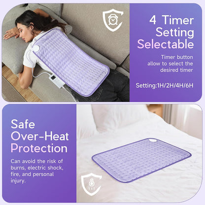 Heating Pad for Period Cramps, Heating Pad for Back/Neck/Shoulder Muscle Pain, 6 Heating & 4 Timer Setting, Auto Shut Off, Dry/Moist Heat & Machine Washable, Birthday Christma s Gifts for Women Mom