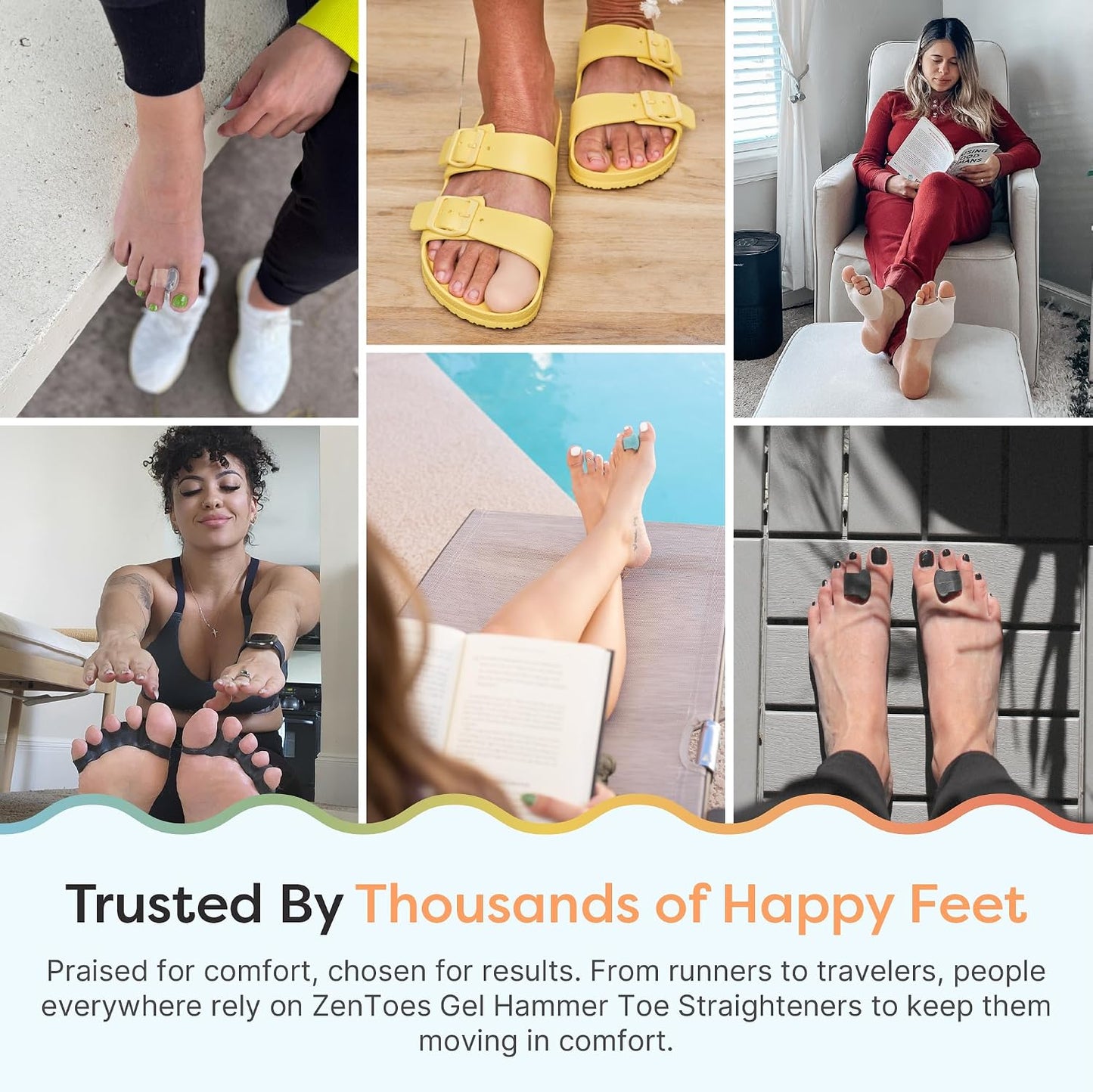 ZenToes Hammer Toe Corrector for Women & Men | Triple Loop Gel Toe Spacers & Separators | Realign Bent, Crooked, Curled, Claw, Hammertoes | Firm Support for Straightening | 4 Pack, Clear